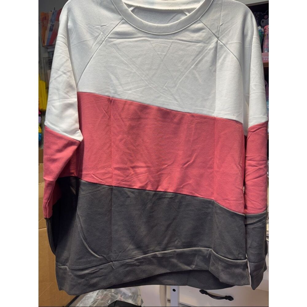 New Women's Colorblock Crewneck Sweater - White, Pink, Gray